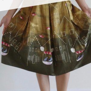 Anthropologie Maeve Village Birds Skirt